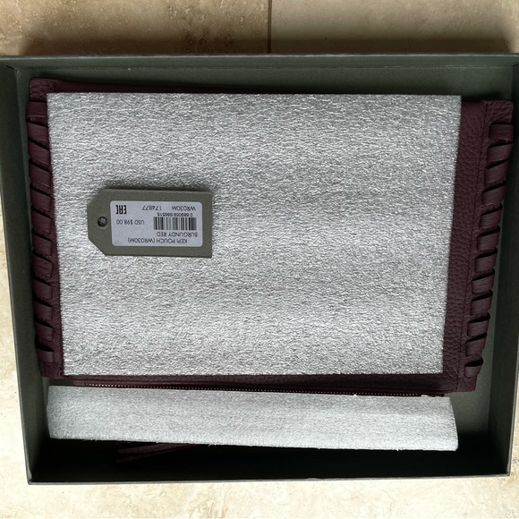 ALL SAINTS kepi clutch pouch burgundy red. Pebbled leather. PREOWNED w/ tag - Picture 7 of 10